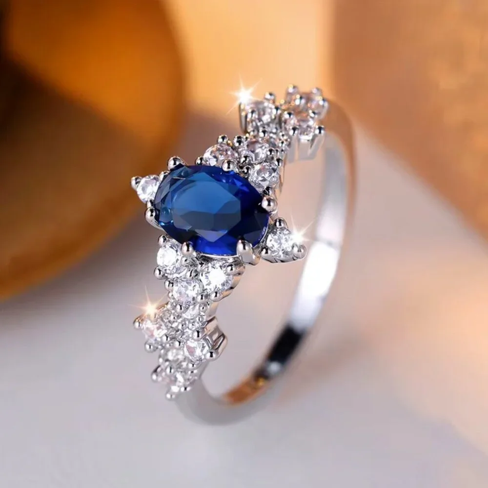 NEW 14K White Gold Blue Sapphire Marquise Cut Diamond Ring - Picture 5 of 6